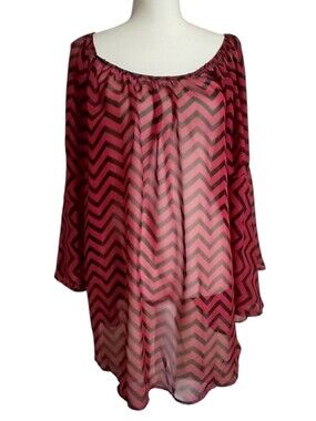 Black & Red Sheer Chevron Blouse